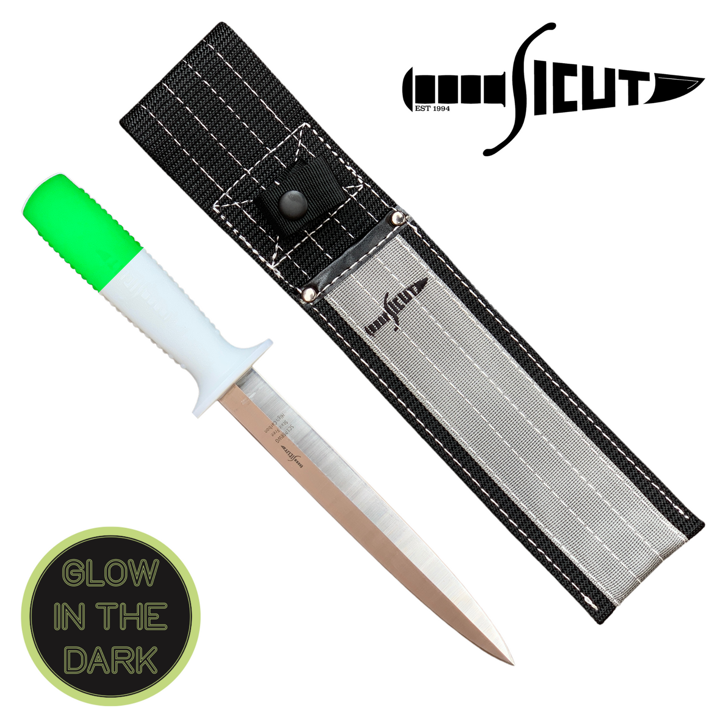 SICUT 8″ Pig Sticking Knife W/SH **SVA** Purple, Black,Blue & Glow in the dark Handle !