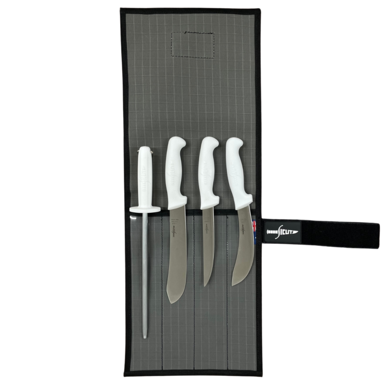 SICUT 4 Piece Butchers Knife Package – White Handle