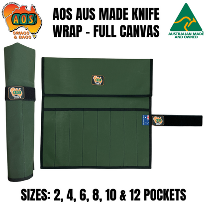 AOS Australian Made Canvas Knife, Tool & Utensil Wrap Roll – Full Canvas – Touch Tape Closure