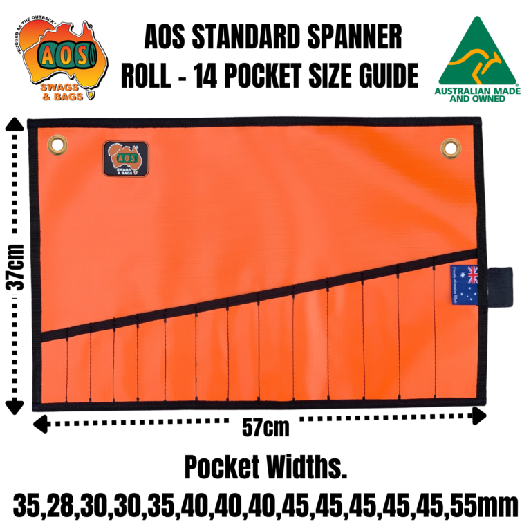 AOS Australian Made PVC Spanner Roll, Tool Wrap , Tool Case – Standard 14 Pockets