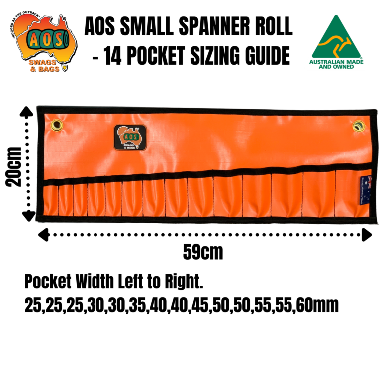 AOS Australian Made PVC General Tool Roll Small, Stubby Spanner Roll, Case – Small 14 Pockets – 3 Colour Options