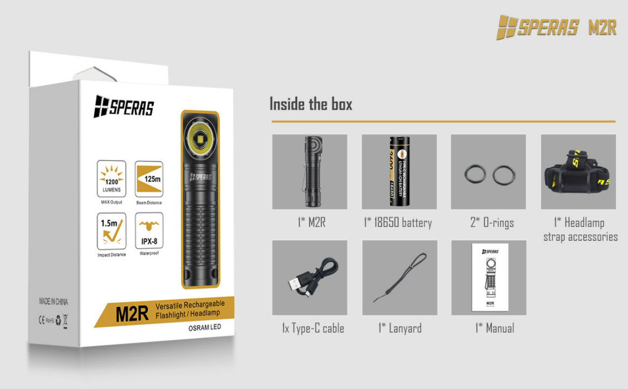 Speras M2R Magnetic Base Torch Headlamp Combo