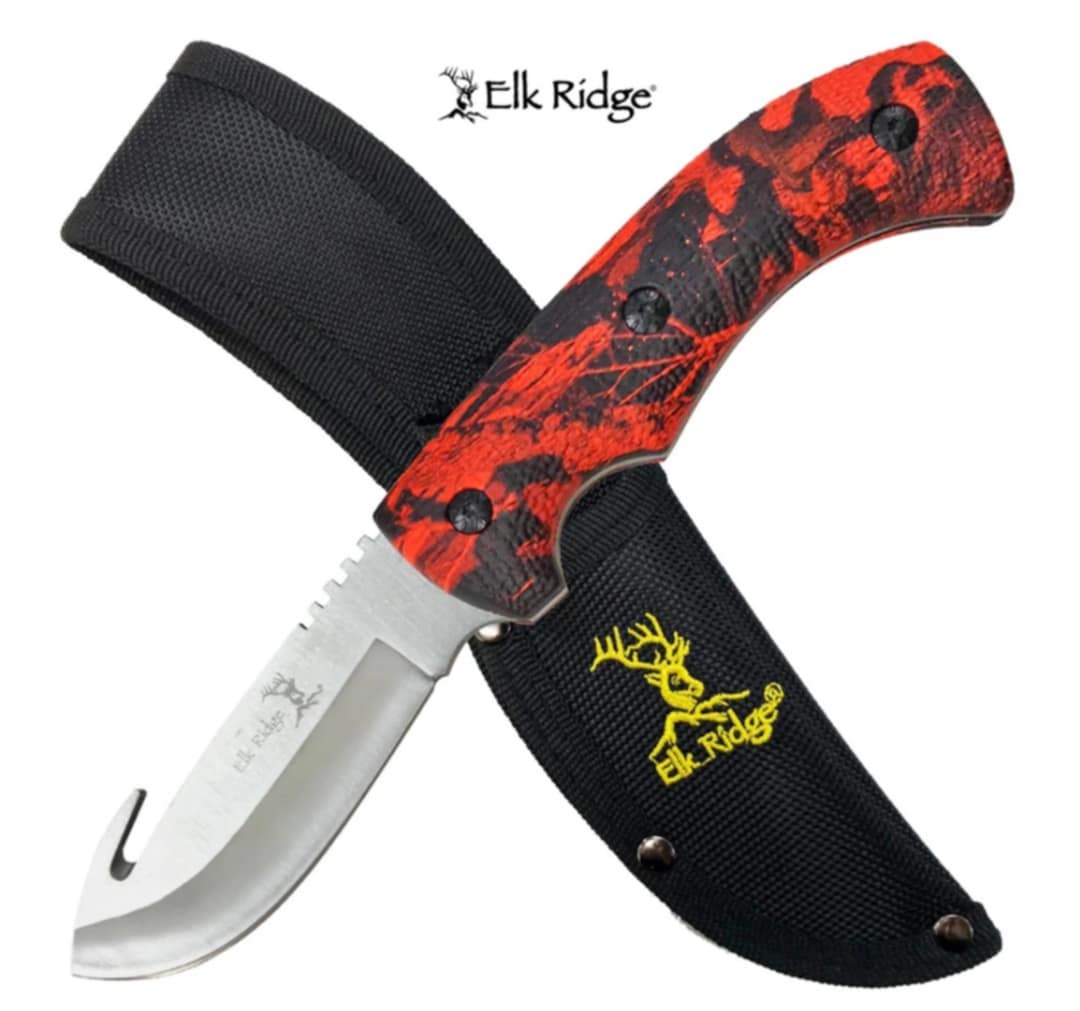 Elk Ridge Gut Hook Skinner Knife - Red Camo